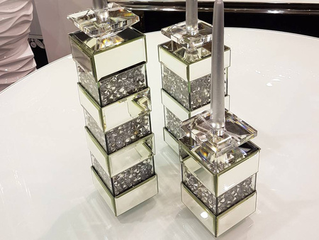 Lustrzany świecznik z kryształkami 10x10x30 cm GD2017 