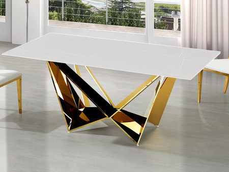 Designerski złoty stół z marmurowym białym blatem 240x120x75 cm CT2061