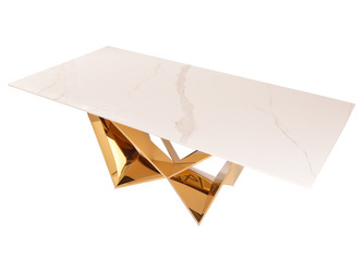 Designerski złoty stół z marmurowym białym blatem 240x120x75 cm CT2061