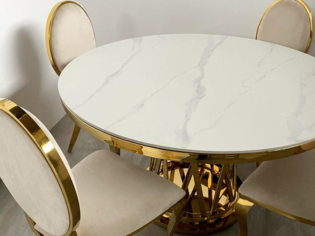 Złoty okrągły stół biały marmurowy blat Ø128x75 cm TH371
