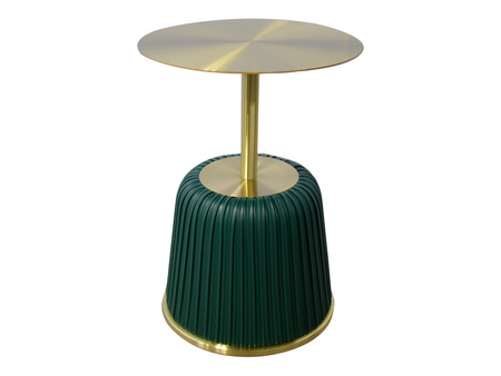 Złoty stolik z zieloną podstawą Ø40x55 cm T087C
