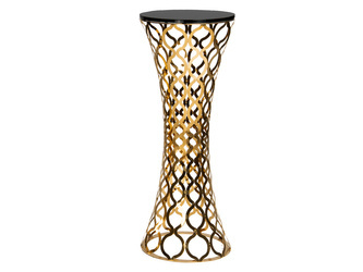 Złoty ażurowy postument czarny szklany blat Ø36x96 cm Y404