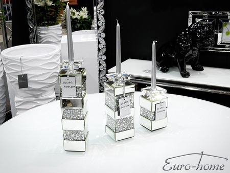 Lustrzany świecznik z kryształkami 10x10x20 cm GD2017