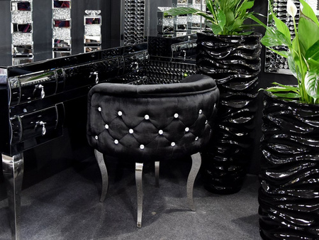 Czarny welurowy fotel glamour z kryształkami 60x60x72 cm FC39