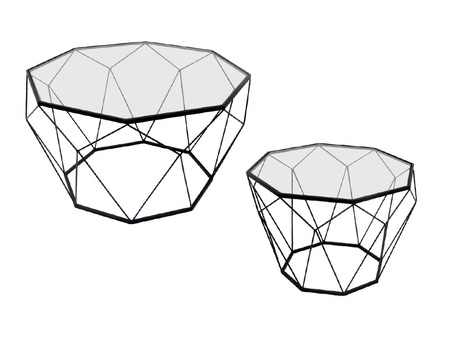 Geometryczny czarny metalowy stolik szklany blat Ø 55 x 38 cm TOYJ19-654