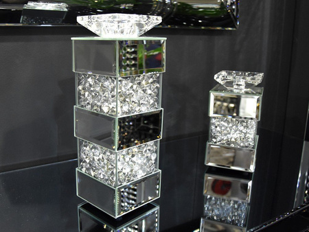 Lustrzany świecznik z kryształkami 10x10x20 cm GD2017