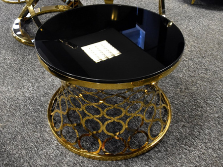 Czarny stolik kawowy z dekoracyjną złotą podstawą  90 cm CJ929/C404 