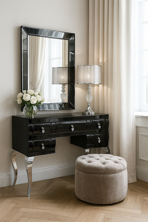 Toaletka czarne szkło glamour 120x42x80 cm 16JS137