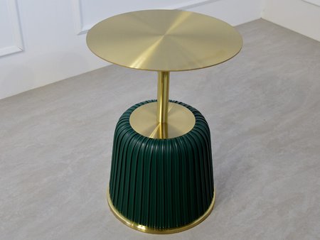 Złoty stolik z zieloną podstawą Ø40x55 cm T087C