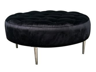 Okrągła welurowa czarna pufa 90x90x42 cm POUF003