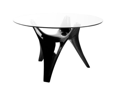 Nowoczesny okrągły szklany stół z czarną rozłożystą podstawą Ø120x75 cm FT318
