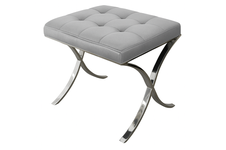 Welurowy pikowany srebrny taboret 54x46x50 cm LW618