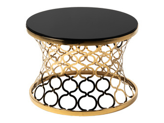 Czarny stolik kawowy z dekoracyjną złotą podstawą  90 cm CJ929/C404