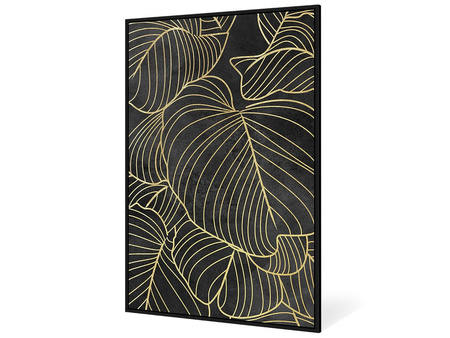 Obraz złote liście monstera na czarnym tle 82x122 cm A0881