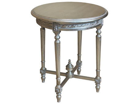 Srebrny owalny barokowy stolik kawowy 65x45x75 cm M95A 