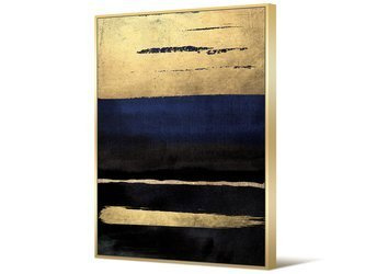 Obraz niebiesko złoto czarna abstrakcja 82,6x122,6 cm TOIR22617