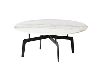 Okrągły stolik kawowy biały marmurowy błyszczący blat 90x36 cm T014