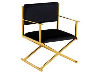 Reżyserski welurowy czarno-złoty fotel 64x56x83 cm FC43