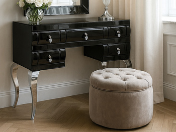 Toaletka czarne szkło glamour 120x42x80 cm 16JS137