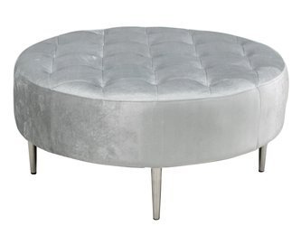 Okrągła welurowa srebrna pufa 90x90x42 cm POUF003 
