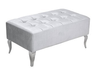 Welurowa srebrzysta pufa z kryształkami 90x50x42 cm POUF008 