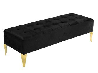 Welurowa czarna pufa diamenty złote nóżki 140x50x42 cm POUF006