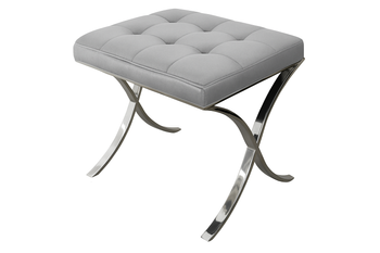 Welurowy pikowany srebrny taboret 54x46x50 cm LW618