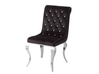 Pikowane kryształkami czarne aksamitne krzesło 51x43x93 cm FT174 