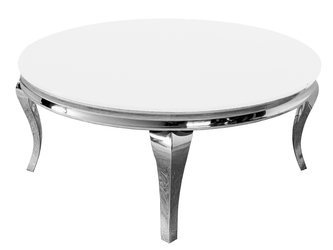 Okrągły srebrny stolik z białą szybą Ø100 x 45 cm C306-1