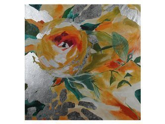 Nowoczesny obraz kwiaty na srebrzystym płótnie 120x120 cm JWE0743