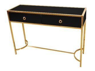 Czarna szklana toaletka złota podstawa 110x35x82 cm LW6071