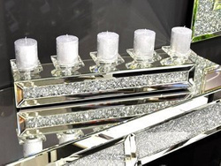 Świecznik lustrzany z kryształkami na 5 świec 61x13x10 cm TMZ150