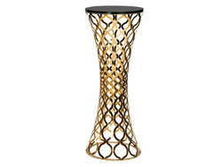 Złoty ażurowy postument czarny szklany blat Ø36x96 cm Y404