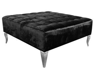Czarna welurowa pufa srebrne nóżki 90x90x42 cm POUF002