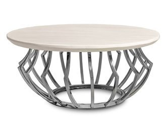 Okrągły stolik z jasnym marmurowym blatem Ø80 CJ955