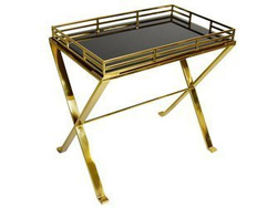 Złoty stolik kawowy z czarną szklaną tacką 55x57x37 cm LW3193