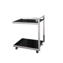 Mobilny stolik na kółkach czarne szkło 40x52x62 cm JJ1009