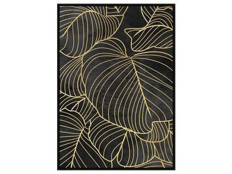 Obraz złote liście monstera na czarnym tle 82x122 cm A0881