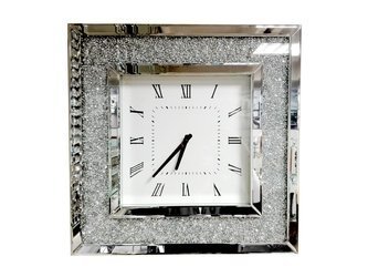 Lustrzany zegar z zatopionymi kryształkami w oprawie 50x50 cm 15JS0016-1